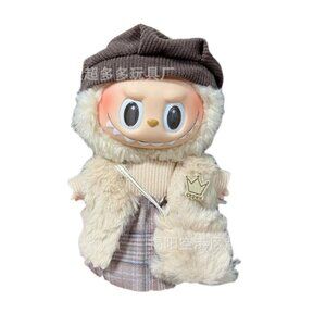 Labubu Plush Clothes Beige FAUX FUR 5pc Stylish Dress Outfit– No DOLL 5pcs